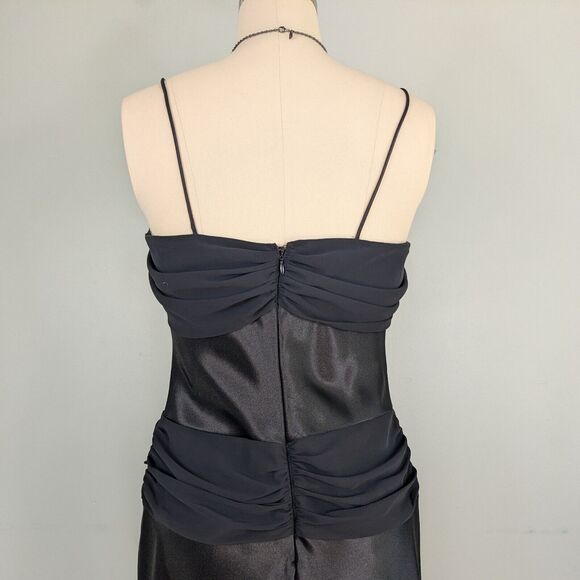 Cache Prom Dress Maxi Gown 12 Black Satin Glam Vintage 90s Y2K Cowl Fairy Goth - Picture 5 of 10